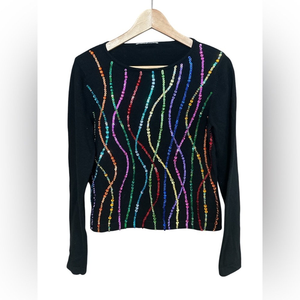 Y2K/Vintage Multicoloured Sequins Embellished Knit Crewneck Sweater size S/M